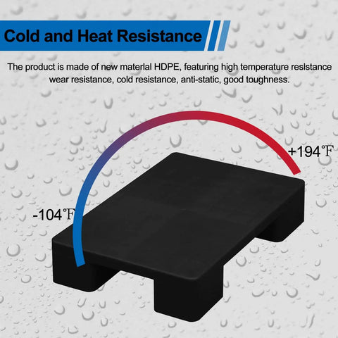 Heavy Duty HDPE Plastic Pallets Set For Garage And Industrial Use Lightweight Waterproof Storage Pads 2 Pack 23.6 Inch Long 15.7 Inch Wide 4.5 Inch High Moisture Proof Floor Pallets with cold and heat resistance features.