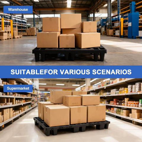 Nestable HDPE Plastic Pallet Set, Lightweight Yet Durable 6 Pack With Breathable Grid Design, Waterproof For Basement Storage use.