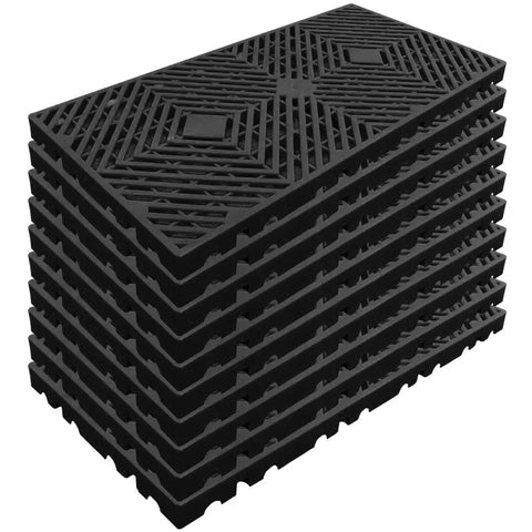 Stack of 10 Pcs Lightweight Plastic Pallets 11.8 By 23.6 By 1.18 Inch Waterproof Moisture Proof Floor Pallets For Garage Basement Industrial Storage With Grid Ventilation Blue And Black