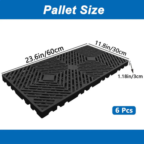 Lightweight HDPE Plastic Pallets Pack Of 6 Built Tough Moisture Proof Waterproof Floor Pallets With Breathable Grid Ventilation 11.8 X 23.6 X 1.18 Inches Indoor Outdoor Storage Pad For Garage Kitchen Basement shown with dimensions