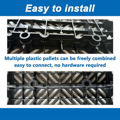 Close-up view of Lightweight HDPE Plastic Pallets Pack Of 6 Built Tough Moisture Proof Waterproof Floor Pallets with grid