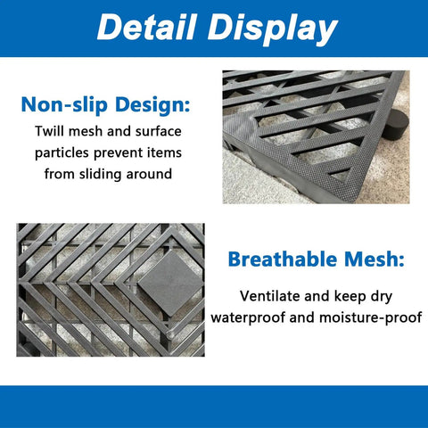 Detail view of Lightweight HDPE Plastic Pallets Pack Of 6 Built Tough Moisture Proof Waterproof Floor Pallets with grid ventilation.