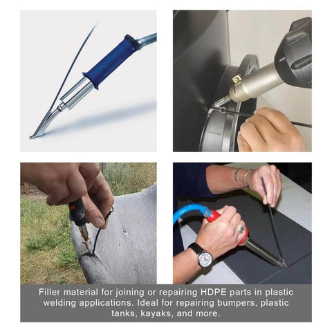 Black HDPE Plastic Welding Rods used in various industrial welding projects for strong joints by Mujoiny
