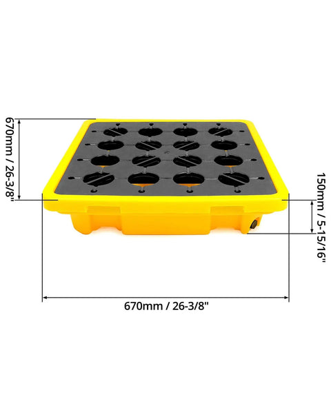 Single Drum Spill Containment Pallet With 15 Gallon Sump And 2000 Lbs Static Load, 26 By 26 Inch HDPE Platform For Workshop And Lab Use