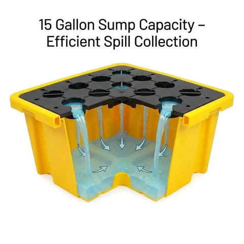 Single Drum Spill Containment Pallet With 15 Gallon Sump And 2000 Lbs Static Load, 26 By 26 Inch HDPE Platform For Workshop And Lab Use