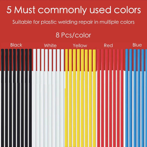 HDPE Plastic Welding Rods Kit With 40 Flat Repair Rods 9.8 Inches Long in five colors for multi-purpose repairs