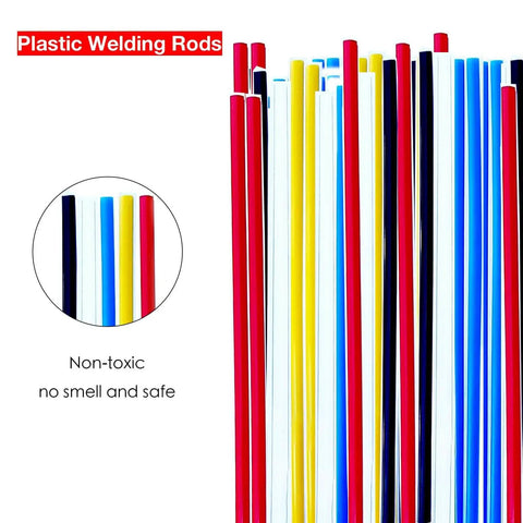 HDPE Plastic Welding Rods Kit With 40 Flat Repair Rods 9.8 Inches Long shown in multiple colors, perfect for car bumpers, water tanks.