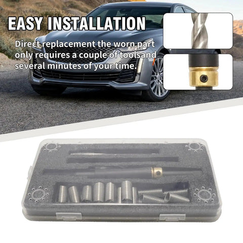 M11 x 1.5 Head Bolt Thread Repair Kit With Wire Thread Inserts for Kia Isuzu Honda Toyota Hyundai Cadillac by Saihisday, shown with components and installation instructions
