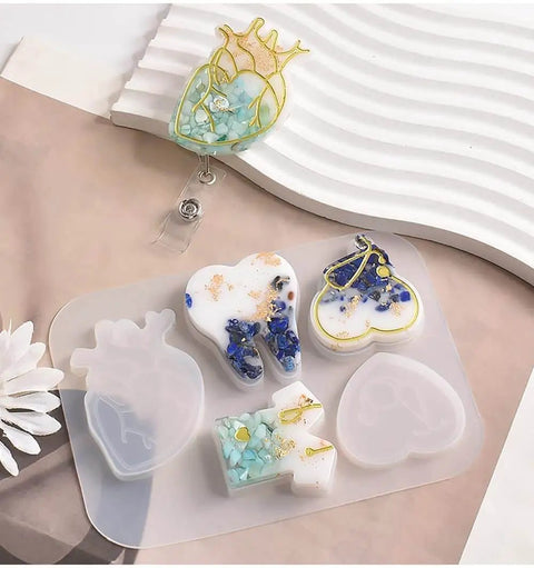 Doctor Badge Rollers Silicone Molds For Epoxy Resin Crafting Heart Tooth And Stethoscope Shapes on display casting DIY gifts