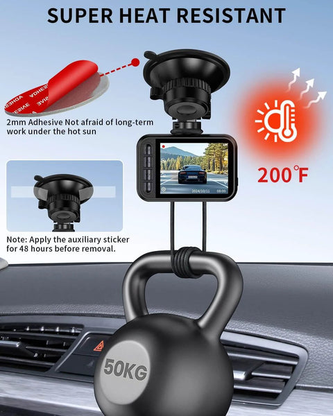 Image of a dash cam mounted using a Six Pack Dash Cam Adhesive Pads Set For Mounting Heat Resistant Double Sided Tape in a car.