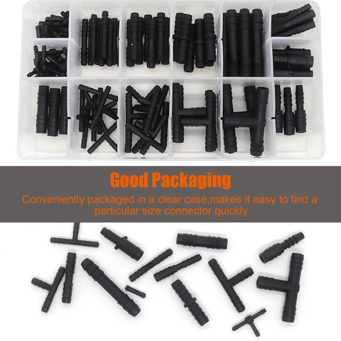 MINIMARU 119pcs heat-resistant nylon hose connectors in a clear organizer, 14 sizes for automotive vacuum tubing, black