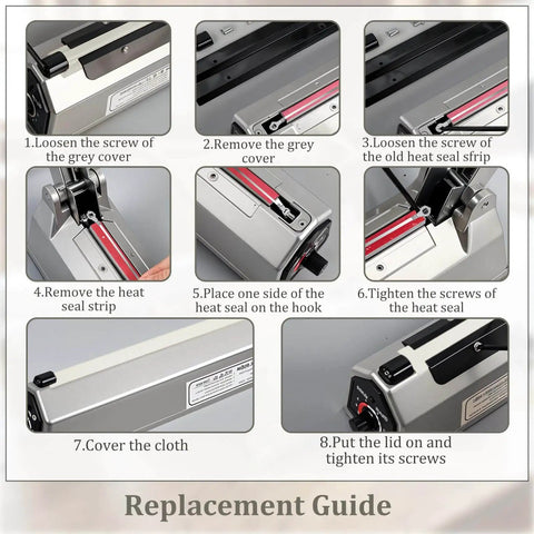 Replacement guide for 10 Pack Heat Sealer Replacement Strips For Impulse Sealers with nylon cloths and heavy duty parts.