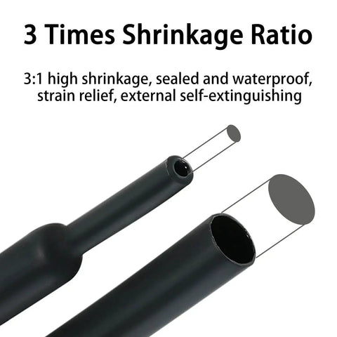 Heat Shrink Tubing Kit With Adhesive Lined 3 To 1 Shrink Ratio For Marine Grade Industrial Use close-up showing shrinkage ratio