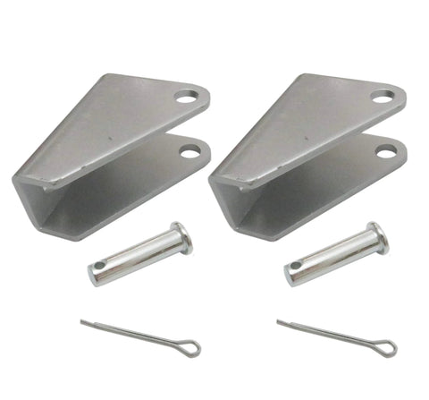 Pair of heavy-duty steel mounting brackets for a linear actuator with two pins and cotter pins