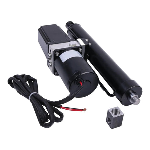 Holdwell 12V 10-inch heavy-duty electric hydraulic linear actuator, black finish with power leads and mounting nut