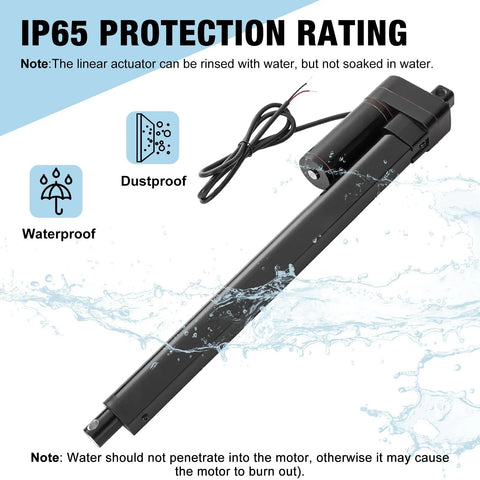 JQDML 12V linear actuator with mounting brackets, IP65 waterproof, 6-in stroke, 0.78 in/s high speed, 176 lb load, black