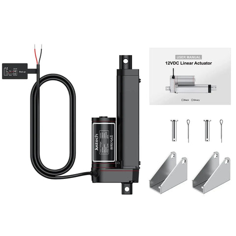 Heavy Duty 12V Linear Actuator With 225lbs Load, 1000N, 4 Inch Stroke, Silent Operation, IP65 Rated, Brackets Included, Justech Black