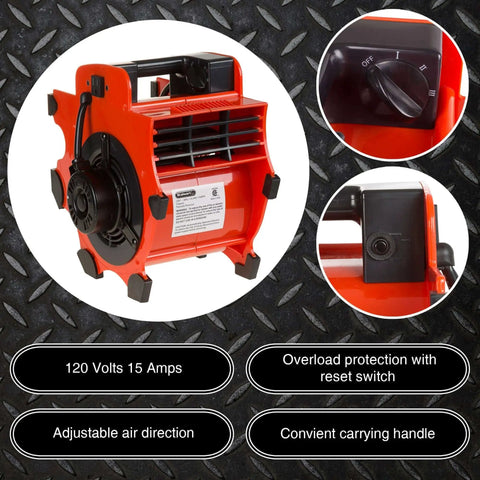 Heavy Duty 1600 Watt Blower Fan With 3 Speeds And 4 Angle Adjustments For Basements Cars And Garages Portable 120V Air Mover
