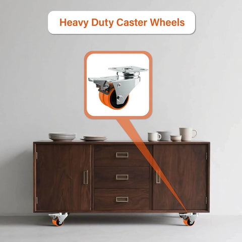 2 inch caster wheels set of 64, heavy duty double wheeled orange TPE casters with brake on furniture