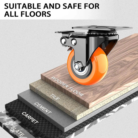 2 inch heavy duty caster wheels set of 4 with locking brakes silent swivel casters polyurethane wheels for all floors