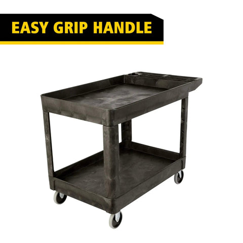 Heavy Duty 2 Shelf Utility Cart With Lipped Shelves And Ergonomic Handle, 500 Lb Capacity, Black Rolling Service Cart