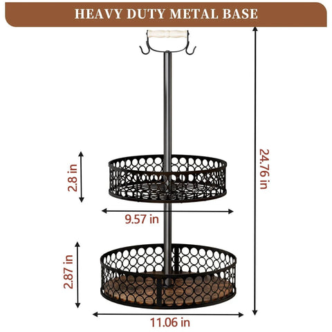 Heavy Duty 2 Tier Lazy Susan Organizer, Detachable Metal Rotating Spice Rack with Wood Panels, smooth 360 rotation size details