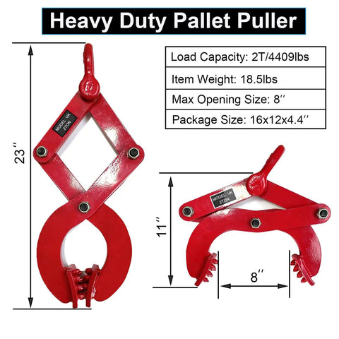 Heavy Duty 2 Ton Pallet Puller With Extra Wide 8 Inch Jaw Opening Steel Single Scissor Pallet Grabber for pulling wooden pallets