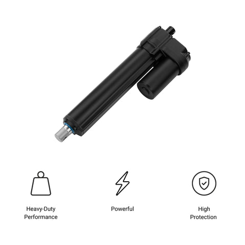 Beefed Up Heavy Duty 24V Linear Actuator With 40 Inch Stroke And 1574 Lbs Push Pull Capacity Stainless Steel Shaft Water Resistant Overload Protection Rugged Industrial Grade PA HD1 By Progressive Automations, side view showing motor and shaft.