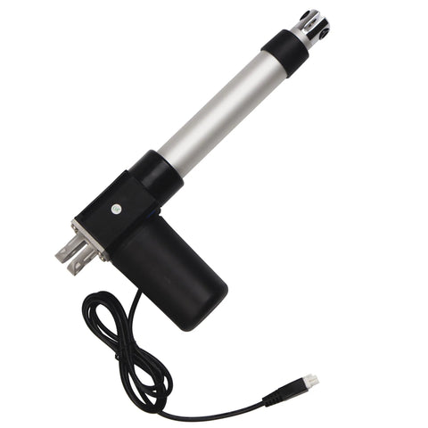 Progressive Automations 24V feedback linear actuator with silver rod, black housing, and attached control cable