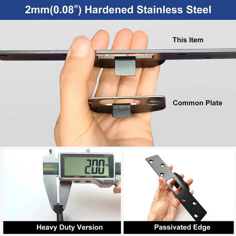 Comparison of extra long 7 inch door strike plate heavy duty reinforced latch patch for damaged jamb and worn frames with common plate