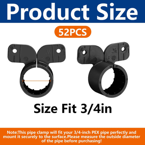 Nkiy Quen butterfly pipe clamps, 52 pcs, 3/4in, black plastic, for PEX copper CPVC pipes