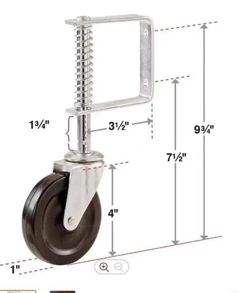 Heavy Duty Gate Caster Wheel 4 Inch With Spring Loaded Bracket Universal Mount Plate Durable Hard Rubber Tread