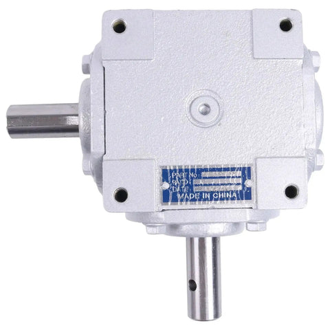 Heavy Duty 40 HP Right Angle Bevel Gearbox 1:1 1800 RPM Crosshole Keyed Shaft, top view showing mounting holes and two shafts