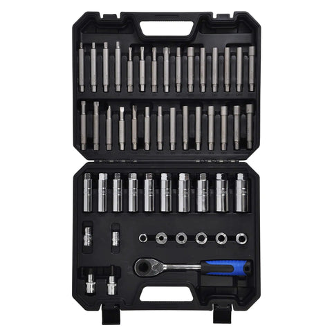 Heavy Duty 50 Piece Nut Socket Set For Strut Mounts And Shock Absorbers All In One Auto Tool Kit Pro Grade With 29 Counterholding Bits And 2 Strut Tools in open case displaying tools.