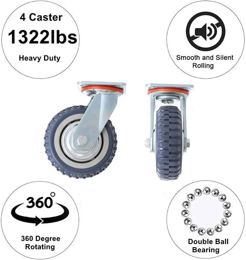 6 Inch Heavy Duty Plate Casters Set Of 4 With 360 Degree Swivel And Ball Bearing For Quiet Operation 200 Kg Per Wheel