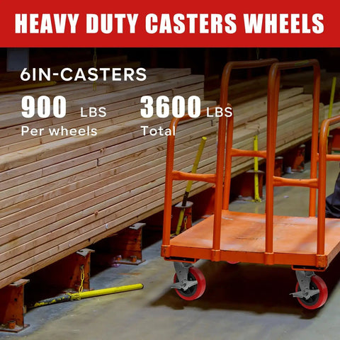Heavy Duty 6x2 Inch Caster Set Of 4 Industrial Polyurethane Wheels With Pro Tech Tread on dolly, load capacity 3600 lbs
