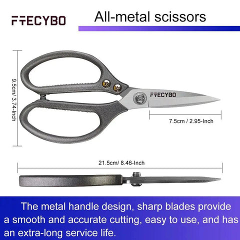 Heavy Duty 8.5 Inch All Purpose Scissors With Reinforced Stainless Steel Blades And Durable Metal Handles for easy cutting in home and office.