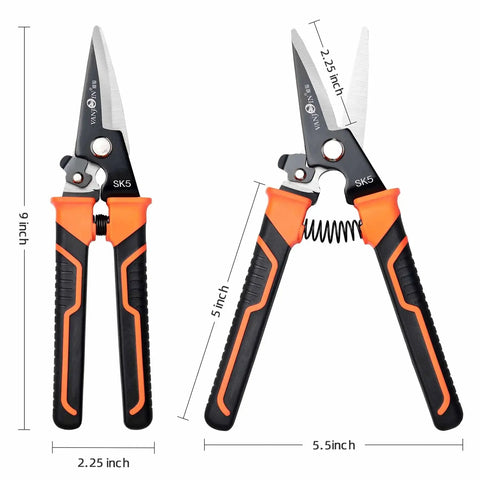 Heavy Duty 9 Inch Multipurpose Scissors With Serrated Edge For Carpet Cardboard Fabric Copper Wire And Tree Branches