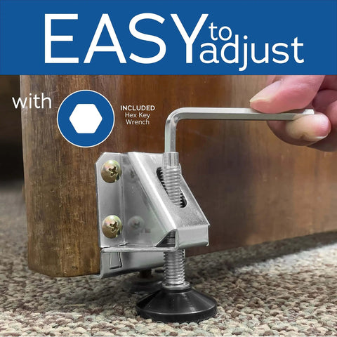 Heavy Duty Adjustable Leveling Feet For Desks Tables Cabinets And Shelving Units, Fulton 4 Pack Side Mount Levelers in use