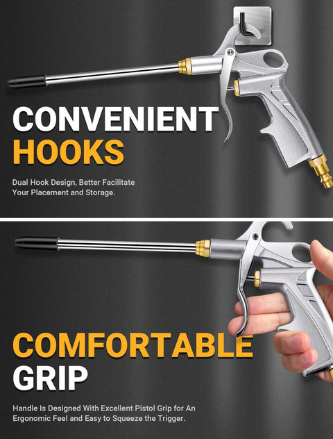 Heavy Duty Air Blow Gun Air Nozzle Blow Gun with extended nozzle and convenient hooks, ergonomic grip, pneumatic air blower tool