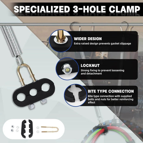 Two Pack 20 Inch Tender Spring Kit With Hose Holder And 3 Hole Clamp Holder Heavy Duty Air Line Kit For Semi Truck Trailer And Tractor Two Style Air Line Holders For Tough Road Trips showing specialized 3-hole clamp details