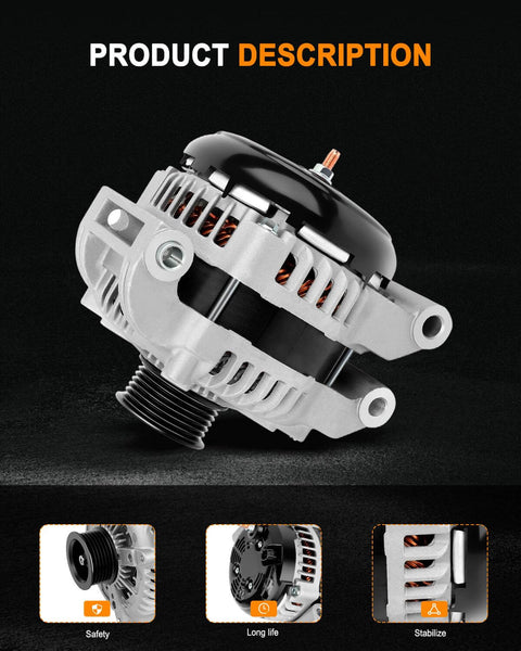 Beefed-Up Replacement Alternator For Dodge Charger Challenger And Chrysler 300 With 5.7L 6.2L And 6.4L Engines side view