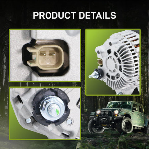 Close-up of Heavy Duty Replacement Alternator Fits 2011-2013 Chrysler 200, 2007-2010 Sebring, multiple vehicle details