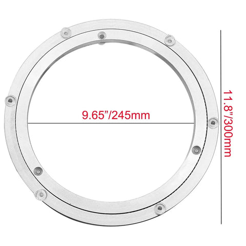 Heavy Duty Aluminium Alloy Turntable Bearing for Lazy Susan Rotating Plate 12 Inch 300mm Size shown with measurements