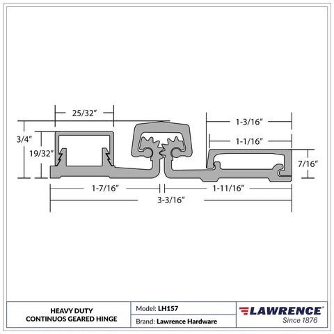 Technical diagram of Continuous Geared Full Surface Anodized Aluminum Door Hinge 83 Inch Heavy Duty Center Pivot Tamperproof