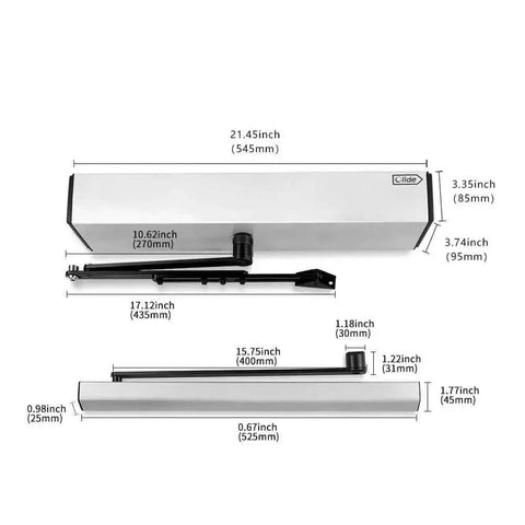 Dimensions and components of Auto Swing Door Opener With Remote Control, Push Button Entry, Heavy Duty Door Operator for Hands Free Access.