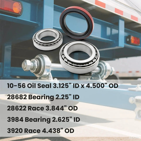 Heavy Duty Axle Bearing Kit for 12K Dexter 10-56 Seal Trailer Axle Replaces 8-214 8-216 9-28 with bearings and seals displayed