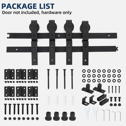 Beefed Up Heavy Duty Bi Folding Sliding Barn Door Hardware Track Kit For Four Closet Doors, includes side mounted rollers and screws