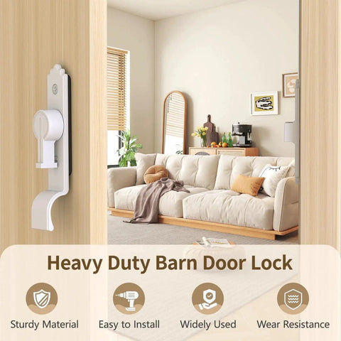 90 Degree Barn Door Lock And Latch Heavy Duty Flip Gate Latch With Handle installed on a wooden door, interior view