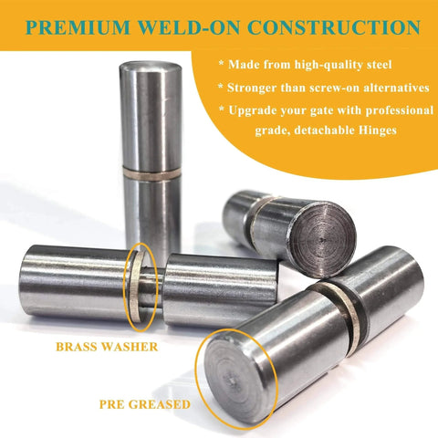 Barrel Gate Hinges 4 Pack 2 Inch By Five Eighth Inch Detachable Pin With Brass Washer Heavy Duty Up To 500 Lb For Gates.